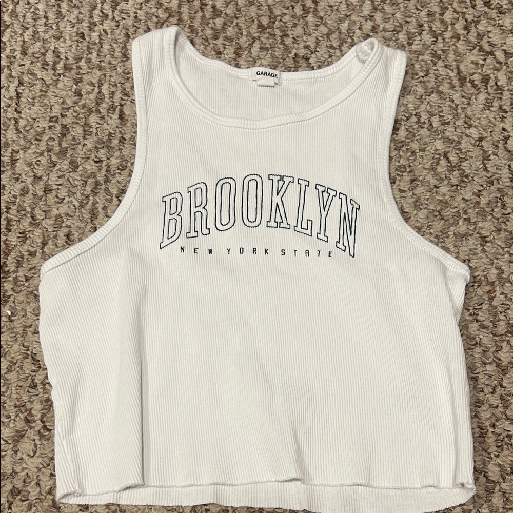 Garage White Ribbed Brooklyn Tank Top